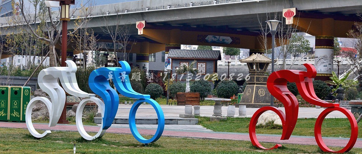 不銹鋼騎自行車雕塑，賽車雕塑