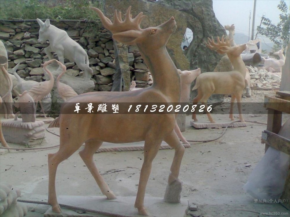 石頭鹿，石雕鹿雕塑，1.2米高石雕鹿