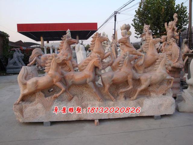 石雕奔馬，石頭奔馬雕塑，石雕飛馬雕塑