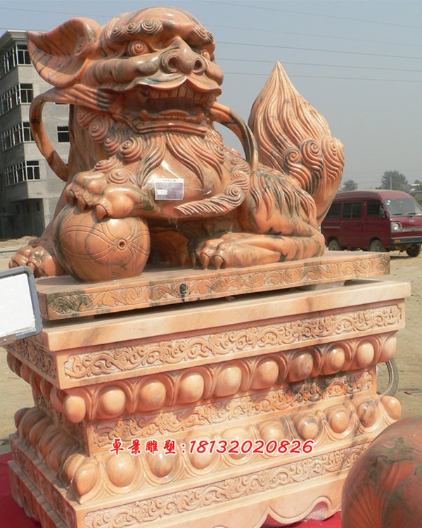 石頭看門獅子，卡通石雕獅子