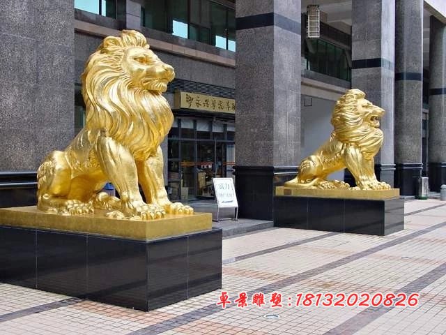 銅獅子雕塑，企業(yè)門口銅獅子雕塑