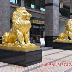 銅獅子雕塑，企業(yè)門口銅獅子雕塑