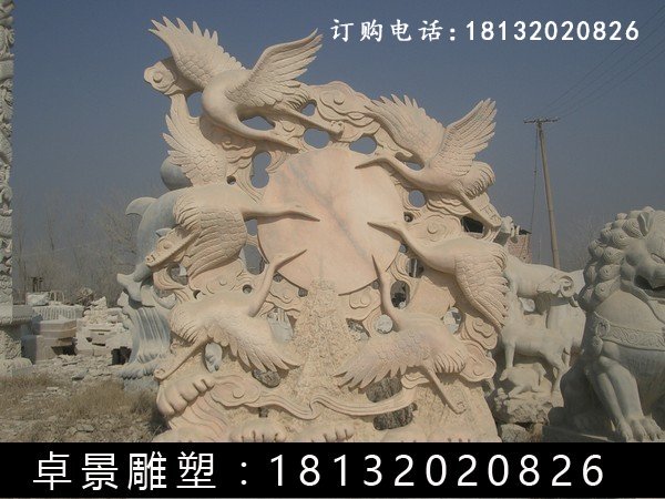 仙鶴石雕，晚霞紅仙鶴雕塑 (1)