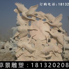 仙鶴石雕，晚霞紅仙鶴雕塑