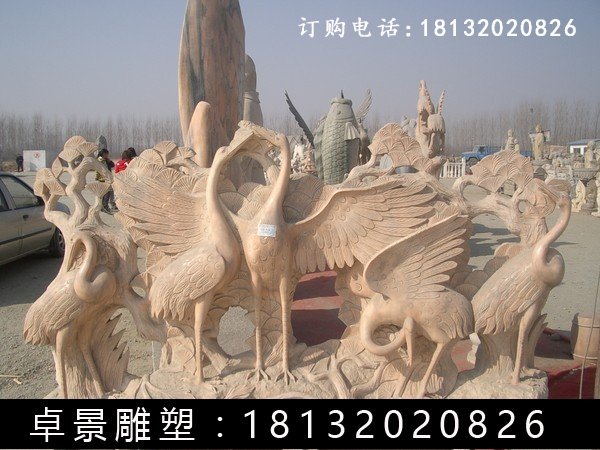 仙鶴石雕，晚霞紅仙鶴雕塑 (2)