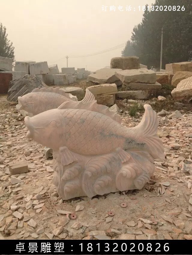 石雕魚，晚霞紅魚噴泉雕塑 (9)