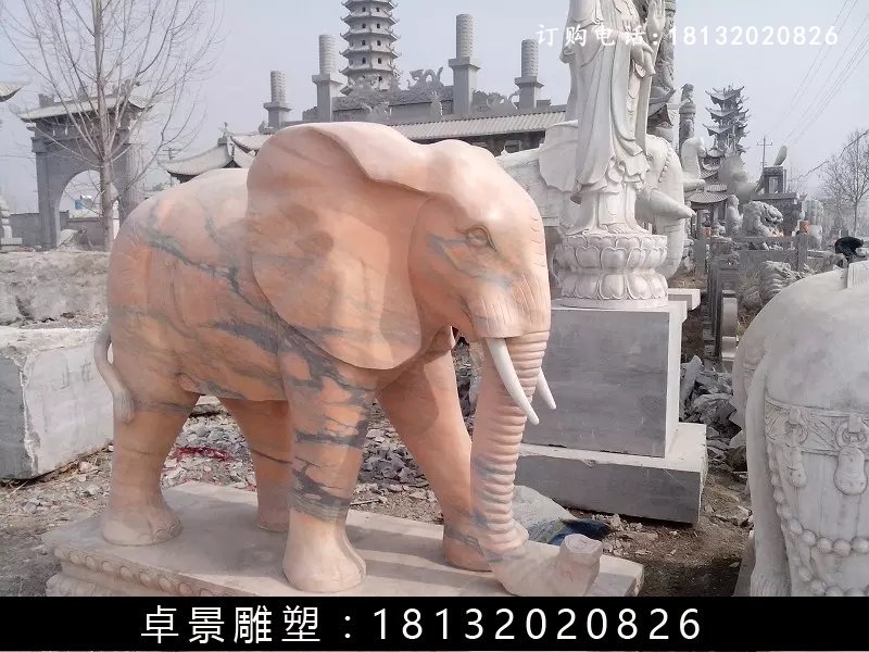 大象石雕，晚霞紅大象雕塑 (2)