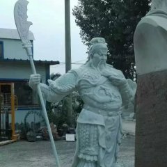 關(guān)公石雕，漢白玉關(guān)公持刀雕塑