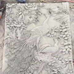 石雕百鳥朝鳳浮雕，漢白玉石浮雕