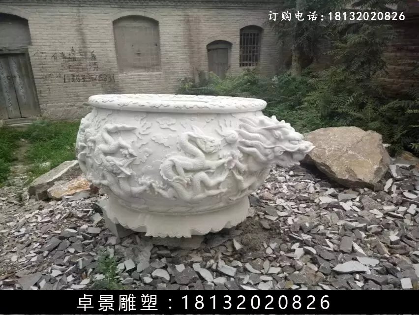 石水缸，漢白玉水缸雕塑 (1)