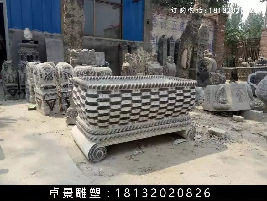 石水缸，漢白玉水缸雕塑 (2)