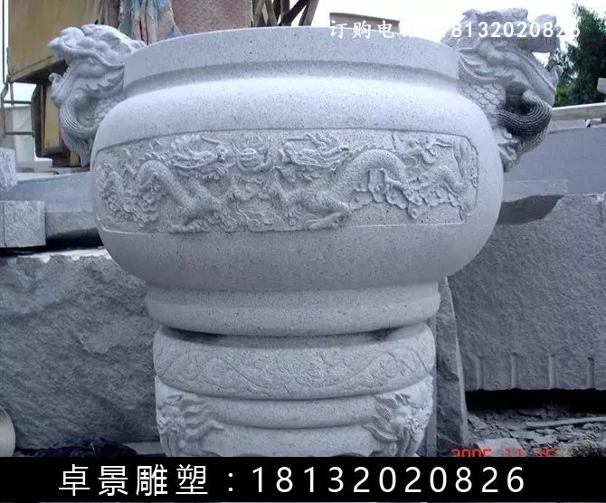 石圓鼎，石香爐雕塑 (2)