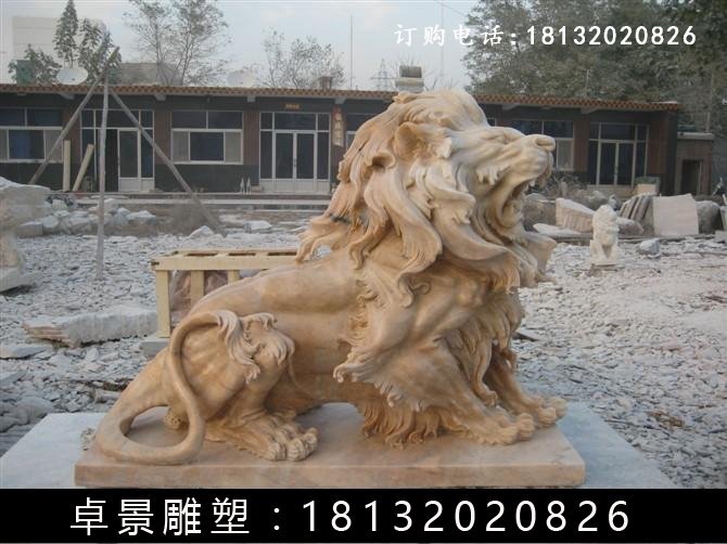 西洋獅石雕，晚霞紅西洋獅雕塑 (1)