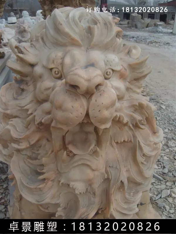 西洋獅石雕，晚霞紅西洋獅雕塑 (2)