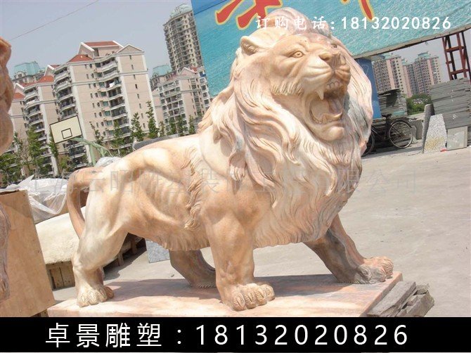 西洋獅石雕，晚霞紅西洋獅雕塑