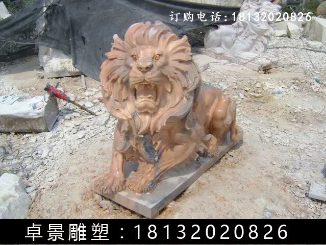 西洋獅石雕，晚霞紅西洋獅雕塑 (4)