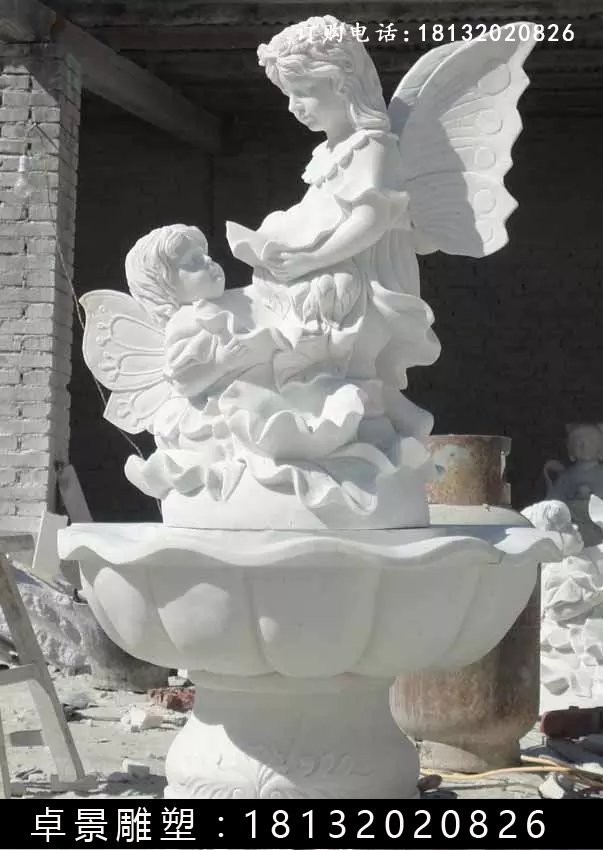 小天使石噴泉，漢白玉小天使噴泉雕塑