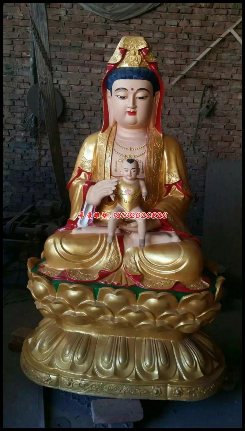 觀音送子銅雕,貼金銅觀音送子雕塑