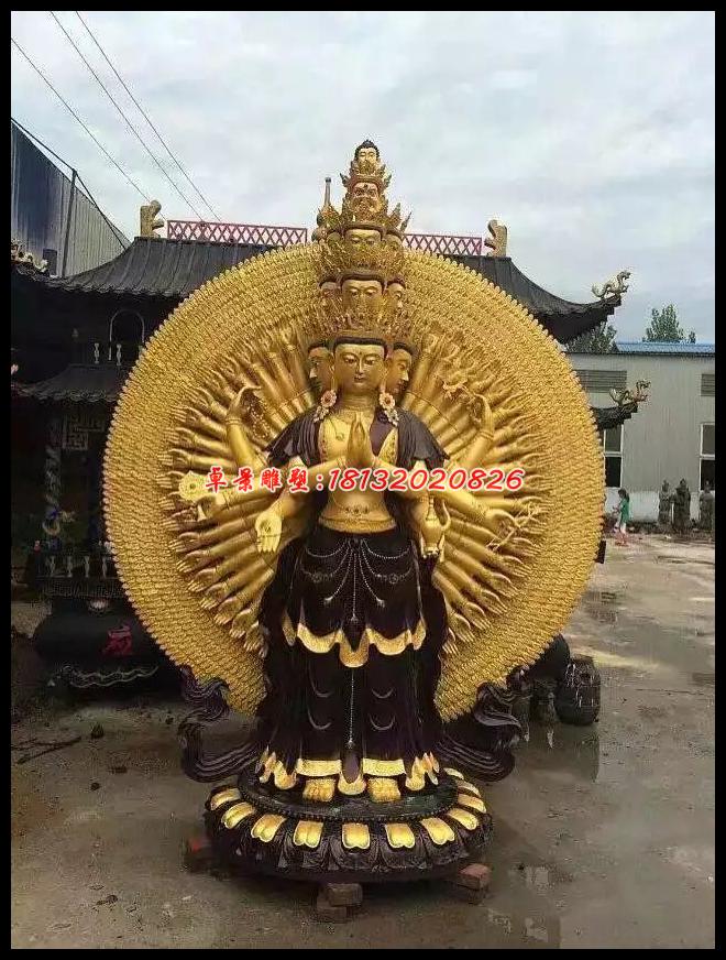 千手觀音銅雕，彩繪千手觀音銅雕