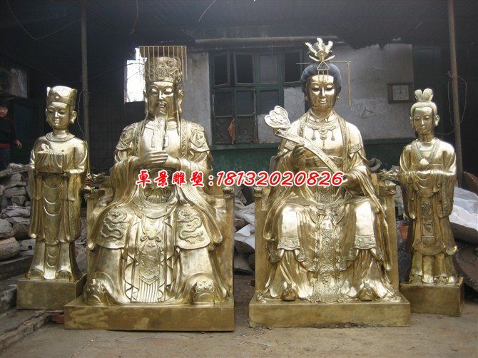 玉帝王母銅雕，鎏金銅玉帝王母雕塑
