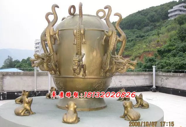地動(dòng)儀銅雕，地震儀銅雕