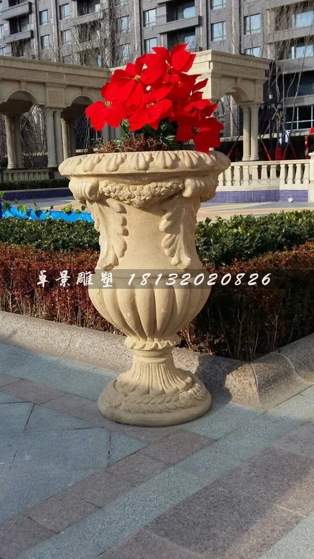 石頭花盆雕塑，小型石雕花盆