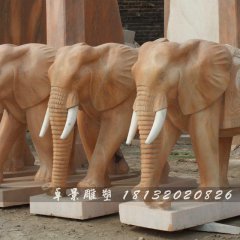 大象石雕，晚霞紅大象石雕，動物石雕