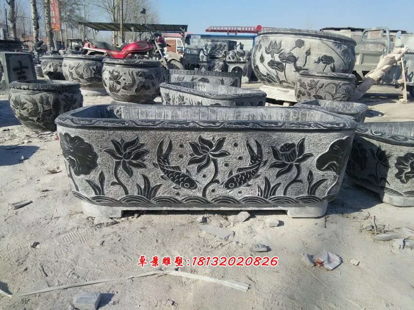 青石花盆，仿古石水盆