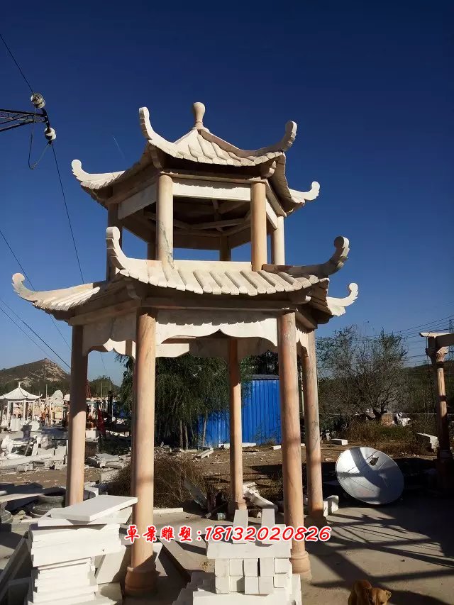 晚霞紅亭子，涼亭石雕