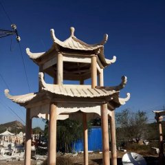 晚霞紅亭子，涼亭石雕