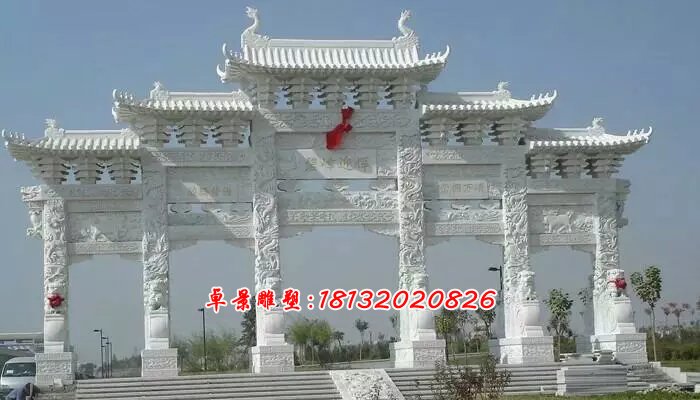 漢白玉石牌坊，五門牌坊石雕