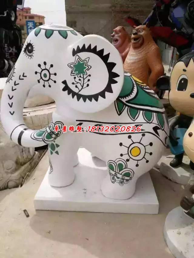 玻璃鋼大象雕塑，彩繪大象雕塑 (1)