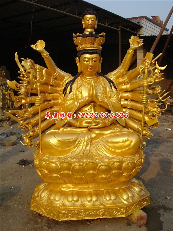 千手觀(guān)音銅雕，坐式千手觀(guān)音菩薩雕塑
