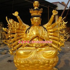千手觀音銅雕，坐式千手觀音菩薩雕塑