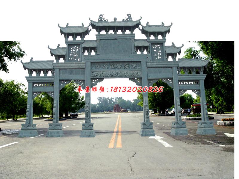 五門石牌坊，青石牌坊雕塑 (3)