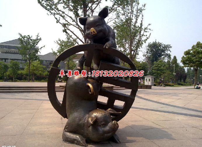 銅雕動(dòng)物雕塑，銅豬雕塑，公園景觀銅雕
