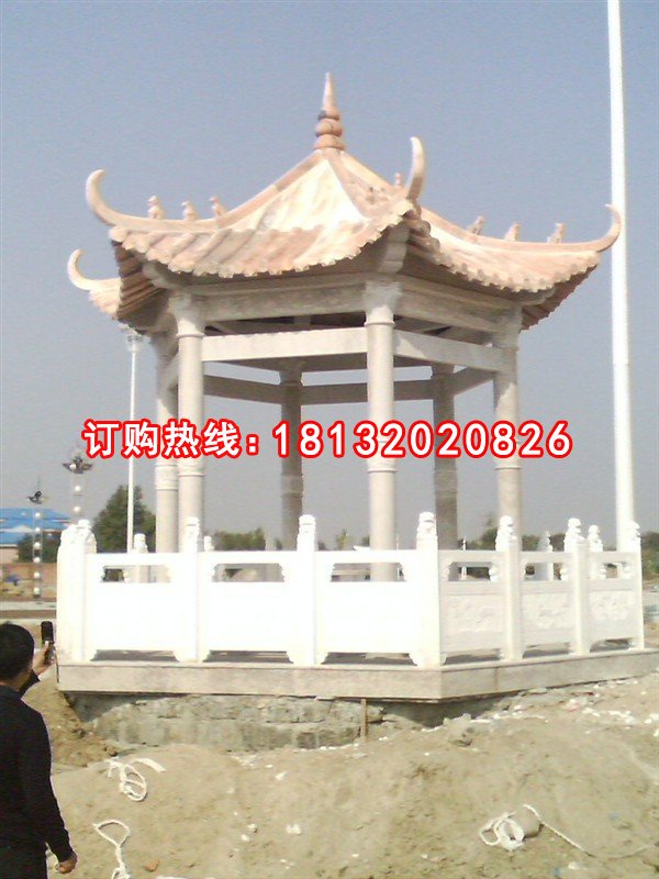 石雕亭子，晚霞紅石涼亭