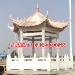 石雕亭子，晚霞紅石涼亭
