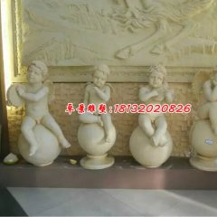 小天使石雕，漢白玉西方小孩雕塑