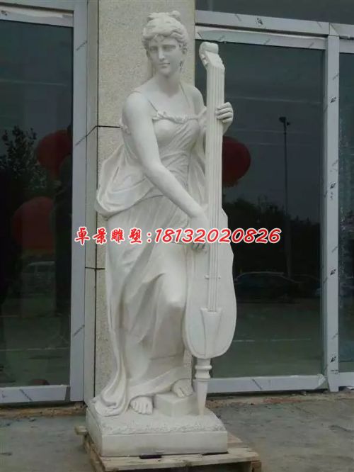 拉提琴石雕，漢白玉西方人物雕塑