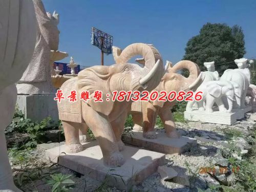石雕大象，晚霞紅石雕大象 (1)