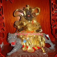 玻璃鋼騎虎財神雕塑，玻璃鋼貼金財神雕塑