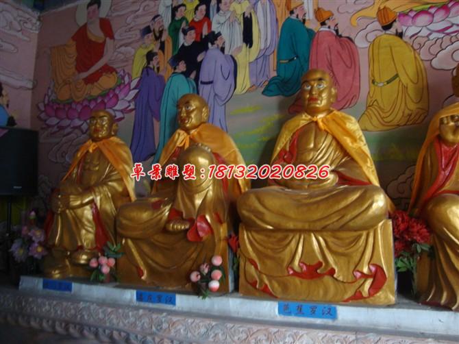 玻璃鋼十八羅漢雕塑，貼金十八羅漢雕塑 (1)