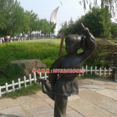 小女孩練劍銅雕，公園人物銅雕