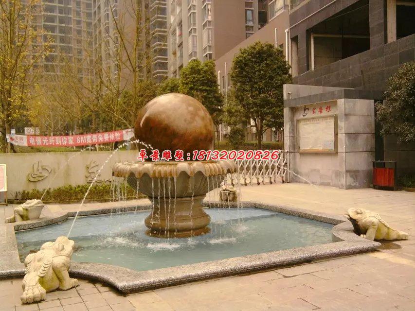 風(fēng)水球石雕，晚霞紅風(fēng)水球噴泉雕塑 (1)