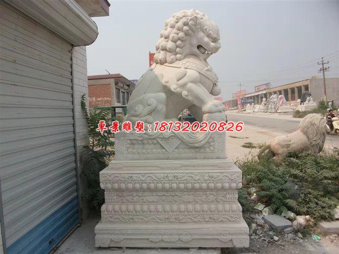 石雕北京獅，踩球石獅子雕塑 (1)