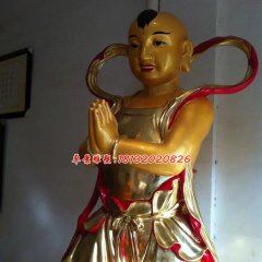 玻璃鋼善財(cái)童子雕塑，玻璃鋼彩繪貼金雕塑