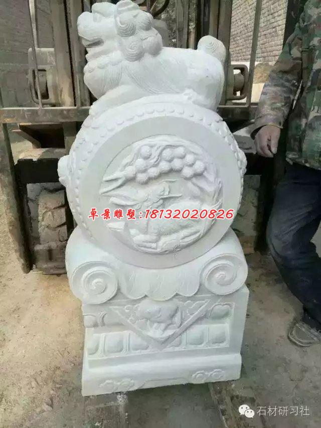 抱鼓石雕塑，漢白玉門(mén)墩雕塑 (1)