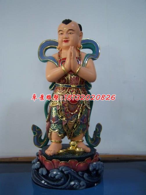 玻璃鋼善財(cái)童子雕塑，彩繪神仙雕塑 (2)