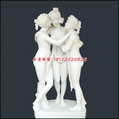 母女三石雕，漢白玉人物石雕